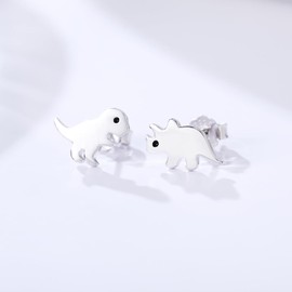 Pendientes de tuerca de dinosaurio T-Rex de plata de ley 925, lindos, joyería hipoalergénica, regalos para mujeres
