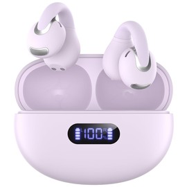 Open Ear Clip Wireless Earbuds Bluetooth 5.4, Lightweight Comfort Sports Bone Conduction Headphones Built-in Mic for Clear Audio, Stable Fit Earphones 24H Play-Purple