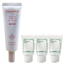 Innisfree Daily UV Tone-Up No-Sebum Sun Cream 50ml (Beige) + Hyaluronic Acid Cream 15mlx3 / 이니스프리 데일리 유브이 톤업 노세범 선크림 50ml (베이지)+히알루론산 크림 15mlx3개