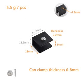 Boutihao Glass Holder, 12 Pieces Aluminum Glass Clamps, Square Glass Shelf Clamp Bracket, Adjustable Glass Shelf Brackets, for 6-8mm Thick Glass and Acrylic Glass