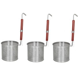 3PCs Mesh Pasta Basket Food Strainer Insert For Pot, Colander with Round Wooden Handle Stainless Steel Mesh Spider Strainer for Pasta Noodles Dumpling Vegetable