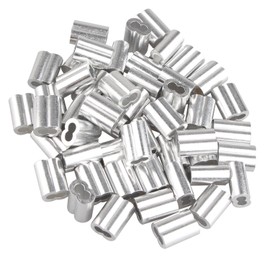 Futheda 50 pcs Aluminum Crimping Loop Sleeve Clips with Double Ferrules/Holes for 3.0mm Cable Wire Rope Silver Tone