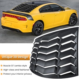 Rear+Side Window Louver for Dodge Charger 2011-2024 SXT GT R/T Scat Pack SRT Hellcat Widebody Redeye Daytona Windshield Sun Shade Cover GT Lambo Style Custom Fit All Weather ABS (Matte Black)