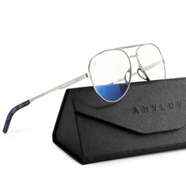 ANYLUV Blue Light Blocking Glasses Men, Pilot Style Computer Gaming Glasses Lightweight Metal Frame & Comfortable Nose Pad