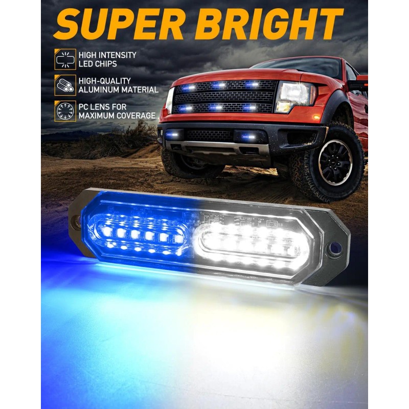 Ultra Slim Surface Mount Hazard Lights Emergency Strobe Grille Lights
