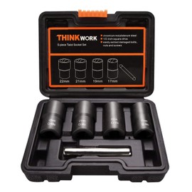 THINKWORK 1/2 Inch Drive Lug Nut Removal Tool, 5-Piece Wheel Lock Removal Kit, Lug Nut Remover for Stripped, Rounded, Damaged, Frozen, Rusted Bolts