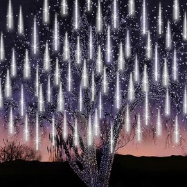 EAGWELL Christmas Lights Outdoor UL Certified Meteor Shower Lights 12 Inch 10 Tubes LED Falling Rain Drop Lights Icicle Snow Cascading Xmas Lights for Tree Wedding Party Garden Decoration,Shine White
