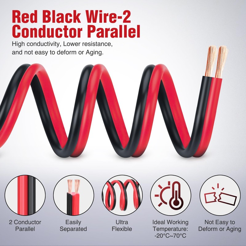Nilight 100FT 16AWG Copper Clad Aluminum Wire 16/2 Gauge Red