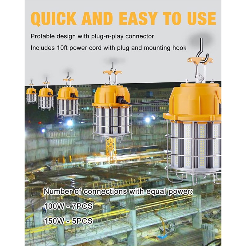 JC-LGL LED Temporary Work Light 150W, 5000K 18,000lm Outdoor Construction