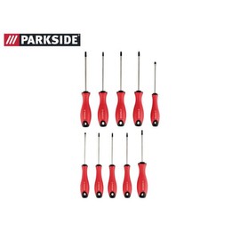 Parkside Screwdriver Set - 10-Piece Chrome Vanadium Steel Kit with Magnetic Tips and Non-Slip Handles 2X slotted screwdrivers 4X cross-head screwdrivers 2X star screwdrivers 2X hex bit