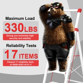 4 Step Ladder, DIAMONDFORGE Folding Step Stool with Wide Anti-Slip Pedal, Anti-Slip Feet and Handgrip, Sturdiest Steel Construction, Steel Ladder for Home, White Red