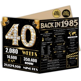 Jumbo 40th Birthday Card for Women Men, Happy 40th Birthday Party Decorations for Her Him, Black Gold 40 Year Old Birthday Card, Double-Sided with Two Stickers