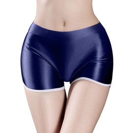 Metelam - Pantalones cortos ajustados de satén para mujer, estilo deportivo, paquete de 2, marino, Large