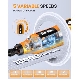 Tarlido Cordless Rotary Tool Kit, 3.7V 2.0Ah Rechargeable Battery, 18000RPM 5-Speed Multi Power Carving Tools, 31Pcs Accessories, Engraving, Sanding, Grinding, Polishing, Carving, Etching, DIY-Orange