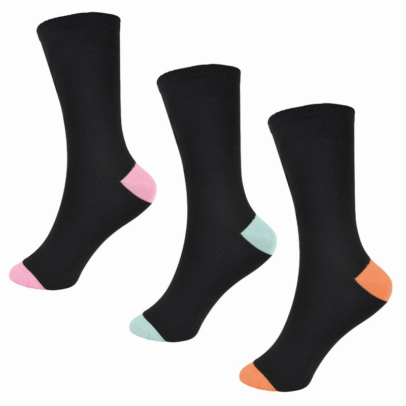 6 Pairs Ladies Black and Multicoloured Ankle Socks - UK
