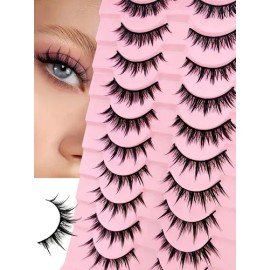 10 Pares De Pestañas Manga, 12 Mm, Naturales, Hechas A Mano Color M009