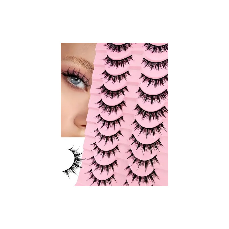 10 Pares De Pestañas Manga, 12 Mm, Naturales, Hechas A