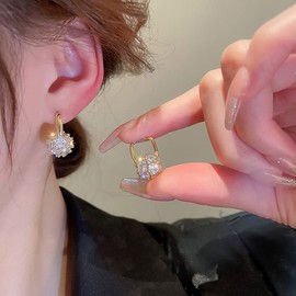 VICAKER Zirconia Zircon Earrings, Sparkling Fashion, Small Ball Shape, Cute Earrings, Women's, Popular, Hypoallergenic, 18K Gold Simple Design, Silver Copper