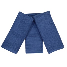 Waffle Blue - Juego de 3 paños de cocina 100% algodón, suave y absorbente, para limpieza y secado de rizo, para uso diario (caja azul)