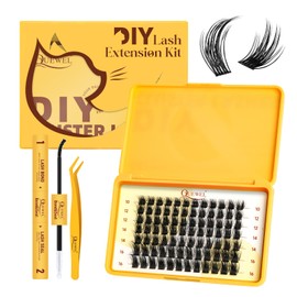 QUEWEL DIY Lash Extension Kit 84Stk, Cluster Lashes 10–16 mm, Katzenaugen Wimpern Extensions mit Wimpernwerkzeuge, flauschige Wimpern kreiert natürliches und bezauberndes Katzenaugen-Make-up(Katzen)