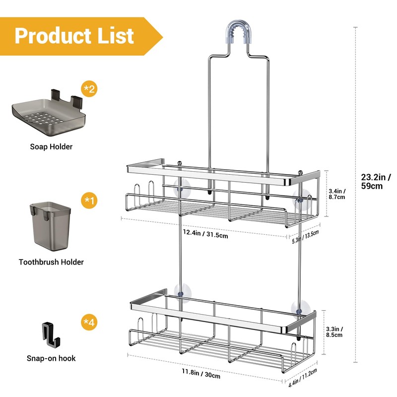 AKTECKE Shower Caddy Hanging Bathroom Organizer: Rustproof Shower Shelf for
