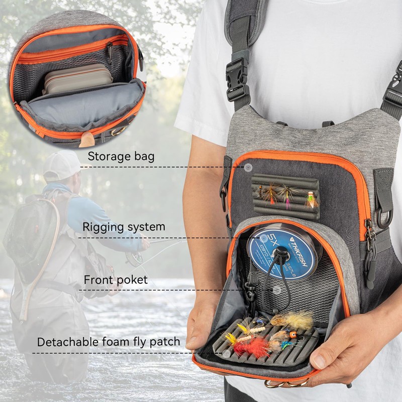 QulayQualy Lightweight Fly Fishing Chest Pack, Multi-Compartment Small Fishing Tackle