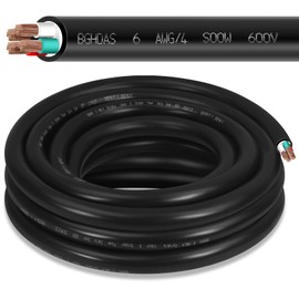 10ft 6/4 6 AWG Portable Power Cable (4 Conductor) - SOOW 600V 6 Gauge Electric Wire for Generator, Portable Lights, RV/EV Car Battery Chargers and Machinery - 10 Feet Electrical Cord