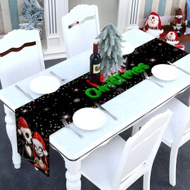 Sunwer Merry Christmas Table Runner Jack Skellington and Sally Birthday Party Decoration Home Kitchen Dining Room Deocr (Black, 13" x 72")