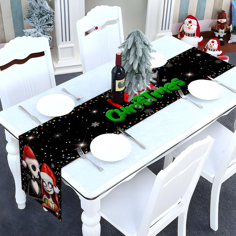 Sunwer Merry Christmas Table Runner Jack Skellington and Sally Birthday