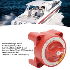 LOCADENCE 350A Battery Disconnect Switch, Waterproof Master Isolator Cut Off Switch, Battery Power Cut Master Switch Disconnect Isolator with 4 Studs for Boats Small Yachts Rvs Camper Trucks Cars