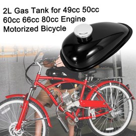 RUTU Upgrade Metal Gas Tank for Mini Bike with Cap Spark Plug Petcock Fuel Line Filter for 2 stroke 49cc 50cc 60cc 66cc 80cc Engine Motorized Bicycle (2L/0.53Gallons)