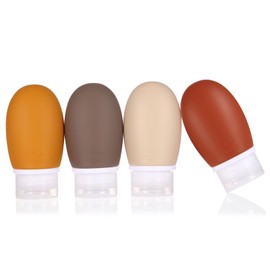 Leak Proof Silicone Travel Bottles,4 Pack 2oz Liquid Squeezable Refillable Portable Accessories/Cosmetic Containers,BPA Free,Travel Size Bottles for Toiletries Shampoo Conditioner Lotion(Brown)