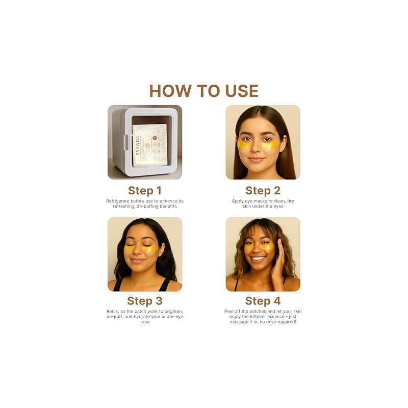 BRAWNA Parches de Hidrogel Oro 24K para Ojos, Ojeras y