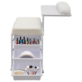 Movable Spa Portable Cart, Beauty Salon Nail Cart with Three Detachable Drawers, for Storing Beauty and Nail Tools, 360°Rotating Hand Support, Foot Bath Spa Portable Rolling Trolley Cart (White)
