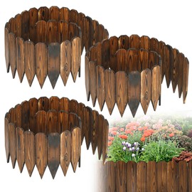 Rustic Pine Wood Garden Fence - 19.8ft Total Length (3pcs 6.6ft L*12in H) Easy to Install Sturdy Wooden Landscape Edging Border, No Fading Planter Fencing for Yard Flower Bed Lawns Pathway Tree