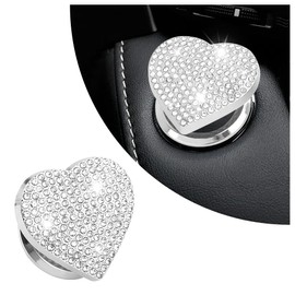 Bling Push Start Button Cover with Rhinestone,Heart Push to Start Button Cover for Car Decor,Diamond Engine Start Buttons Cover Car Accessories Interior for Women & Girl (White)