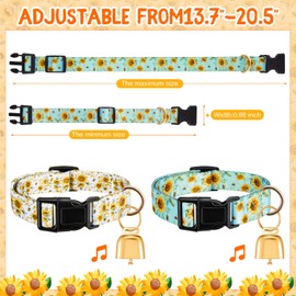 Talltalk 2 Pack Goat Collars with Bells Grazing, Copper Bell and Adjustable Nylon Collar Set Loud Bronze Bell for Summer Small Farm Animal Sheep Cow Sheep Dog Accessories(Sunflower)