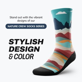 Outway Head in the Clouds Crew Socks, Moisture-Wicking Athletic Calf Socks with Arch Support for Men and Women, Colorful Design, Size M/L