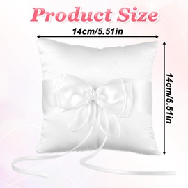 Ring Cushion Wedding Registry Office, 14 x 14 cm Wedding Ring Cushion White Ring Cushion for Wedding, Ring Bearer Pillow Pearl Wedding Ring Cushion, Satin Ribbon Ring Bearer Cushion with Beautiful