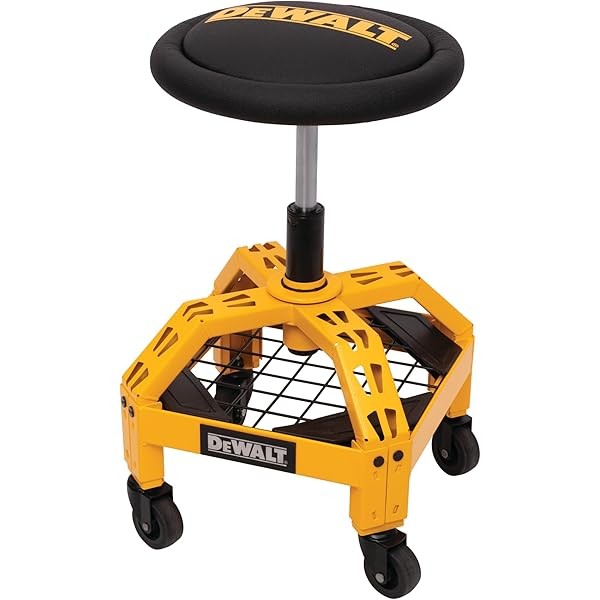 DEWALT Heavy-Duty Metal Rolling Stool for Shop or Garage, Padded