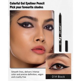 Gel Eyeliner Waterproof Black, Cream Matt Eye Pencil Black, Long-Layering, Smudge-proof Eyeliner Pen with Sharpener, High Pigments, Intense Colours, Perfect for Smokey, Quick-Drying Eye Make-Up 01