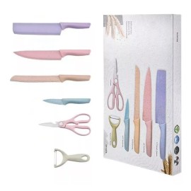 KH Cuchillos Set De 6pz Color Pastel Tijeras Cocina Regalo Mamá