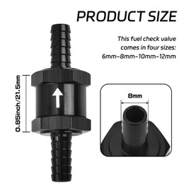 QKYS 5/16" Aluminium Alloy One Way Fuel Check Valves, Brake Booster Check Valve Engraved with Flow Direction, Fuel Line Check Valve for Petrol, Diesel, Gas, Oil, Water, Ship Fuel Systems(8mm)