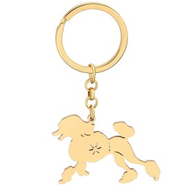 Stainless Steel Poodle Keychain Puppy Pets Dog Animals Car Keys Keyring Jewelry For Women Mom Wallet Charms Gifts (18K Gold Plated)