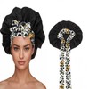 New Printed Satin Sleep Cap with Wide Edge and Single-Layer Ribbon Round High-Quality Pink Print 4ea