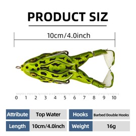 Rikiamru - Señuelos de pesca con rana, cebo suave (hélice de rana, 16 g, verde brillante-5 unidades)