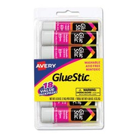 Avery Permanent Glue Stics, White Application.26 oz, Stick, 18/Pack