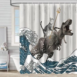Dinosaur Shower Curtain, Funny Shower Curtain Set Shower Curtains for Bathroom, Black White Cartoon Animal Shadow Bathroom Accessories Art Home Decor 72"X72"