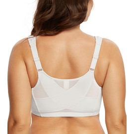 DotVol Women's Full Figure Front Closure Wirefree Jacquard Back Support Posture Bra(White,40F)