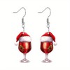 Christmas Red Wine Glass Earrings for Women Christmas Hats Dangle
